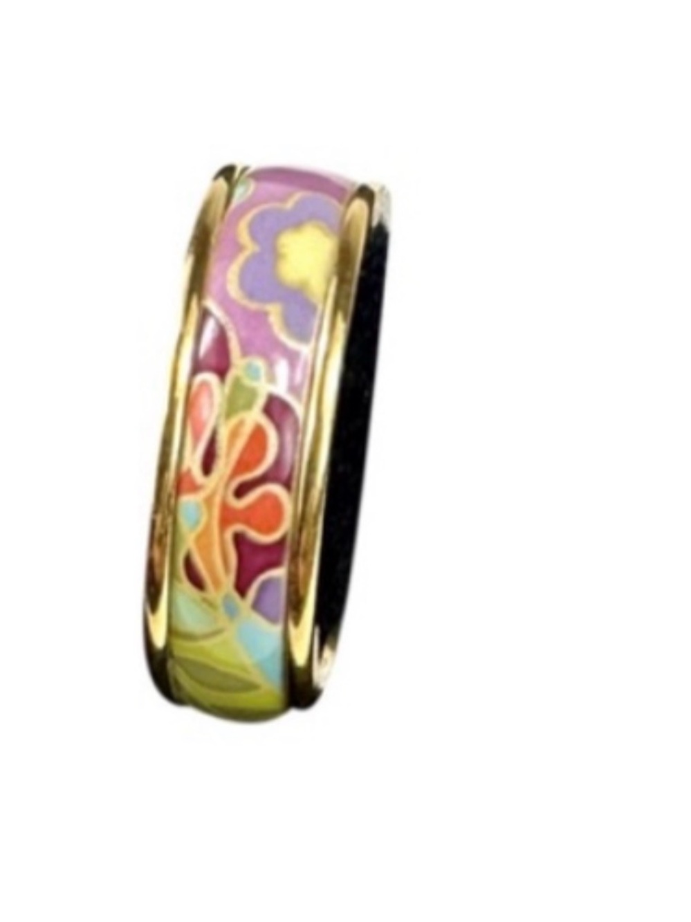 Gold-Tone Multicolor Floral Enamel Band Ring - Pink & Purple